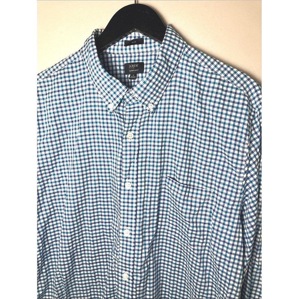 J. Crew Summer Shirt‎ Slim Blue Gingham Button-Down Men's XL Shirt Clean Prep